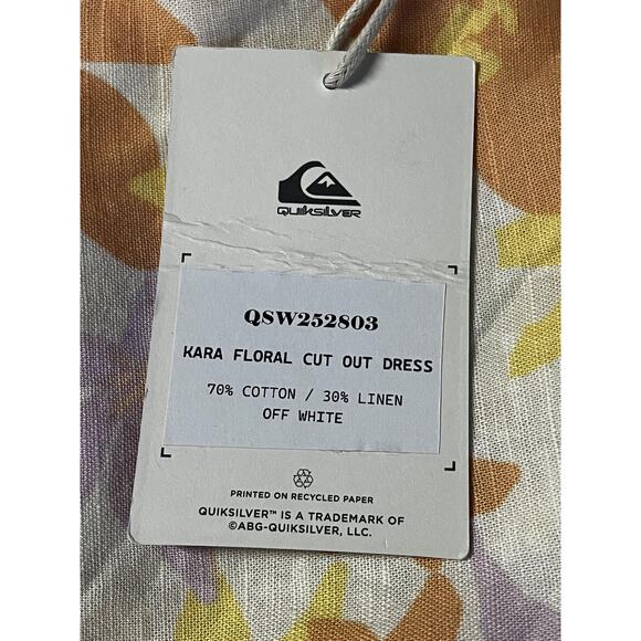 Quiksilver Kara Floral Cut Out Dress Womens Small Off White Puff Sleeve Linen - Picture 6 of 15